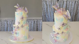 LOVEEE this Soft Pastel Palette Knife Cake with Butterflies and Iridescent Globes  Cake Decorating [upl. by Ecnar]