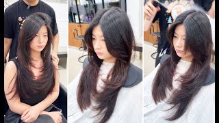 Perfect Long Butterfly Layered Haircut Tutorial With Curtain Bangs amp Layered Cutting Techniques [upl. by Rene123]