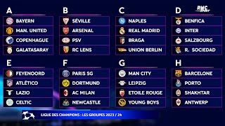 Ligue des champions  Le tirage au sort complet des groupes 202324 [upl. by Hpesoj446]