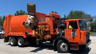 City of Kenosha Garbage Truck Orange Autocar ACX New Way Sidewinder in Tight Culdesacs [upl. by Jacobsohn296]