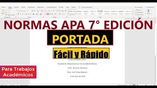 ELABORA UNA PORTADA EN WORD FÁCILMENTE SEGÚN NORMAS APA SÉPTIMA EDICIÓN 7ma  TRABAJOS ACADÉMICOS [upl. by Edahs]