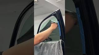 Window film installation using bottom loading methodshaved edges using tint buster backpack sprayer [upl. by Enylhsa]