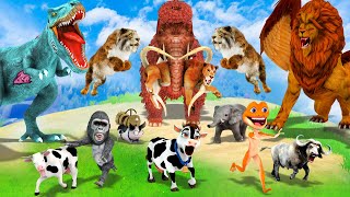 5 Giant Elephant Cow Gorilla vs Zombie Dinosaur vs 5 Giant Tiger Lion Attack Cow Buffalo Elephant [upl. by Eanal]