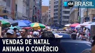 Comércio aguarda aumento de 5 nas vendas de Natal  SBT Brasil 161223 [upl. by Amsirak]