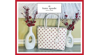 KATE SPADE HANDBAG  HAUL amp REVIEW  PERFECT HEARTFELT LARGE TOTE BAG 💗 LUX WIFE LIFE [upl. by Quigley]