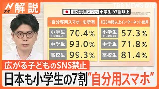 「SNSは人を殺す」広がる“子どもの使用禁止” 日本でも小学生の7割が「自分専用スマホ」所有【Nスタ解説】｜TBS NEWS DIG [upl. by Cline]