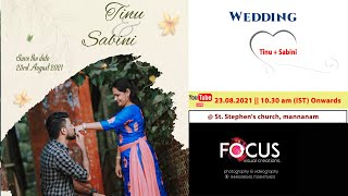 Wedding Ceremony  TINU With SABINI  St Stephens church mannanam  23082021 [upl. by Boote]