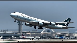 Cathay Pacific Cargo Boeing 747867F Takeoff – LAX July 11 2024 [upl. by Kacerek]