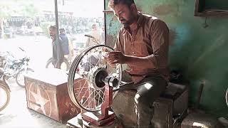 How Motorcycle Wheel Alignment is done  Wheel Balancing Process  Brilliant Skilled worker [upl. by Meehaf714]