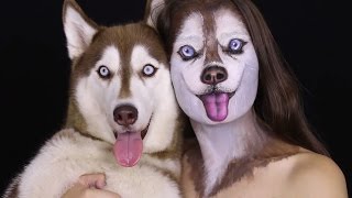 ציור פנים של הכלבה שלי אייבי  Siberian Husky Makeup Tutorial [upl. by Zetta]