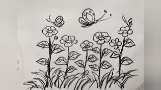 Flower Garden drawing  ফুল বাগান [upl. by Clarisse145]