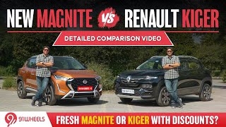 New Nissan Magnite vs Renault Kiger Comparison Video  Exclusive comparo of sub 4m compact SUVs [upl. by Aloke]