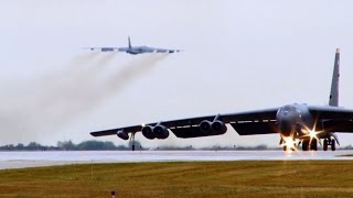 Twelve B52 Nuclear Bombers Depart Minot Air Force Base [upl. by Plossl]