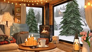 Cozy Cabin in Snowstorm Ambience with Snow Falling Howling Wind Relaxing Fireplace Sounds [upl. by Starinsky]