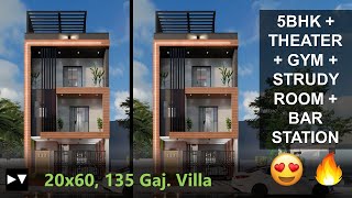 20x60 House Design Villa  5BHK  THEATER  GYM  3D Walkthrough  Home decorating ideas  Home Tour [upl. by Esiom445]