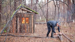 A man builds a log cabin in the forest Shelter made of logs Part 3 [upl. by Lilly]