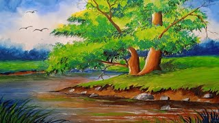 How to draw landscape with watercolor  Nature drawing for beginners [upl. by Eidnar973]