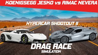 Koenigsegg Jesko vs Rimac Nevera  14 Mile Race  Roll Race  Visualizer [upl. by Eirtemed]