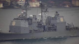 US Navy Ticonderoga class guidedmissile cruiser USS MONTEREY transits Istanbul towards Black Sea [upl. by Venus]