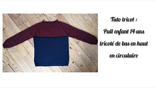 Tuto tricot  pull enfant taille 14 ans tricoté de bas en haut en circulaire [upl. by Ayokahs]