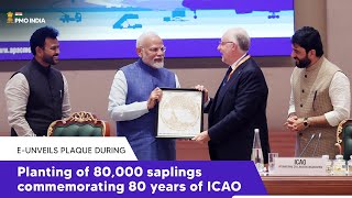 PM Modi eunveils plaque during planting of 80000 saplings commemorating 80 years of ICAO [upl. by Odnanreh]