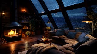 Rain Thunderstorm with Lightning and Crackling Fire  Cozy Rain Ambience [upl. by Nnaear]