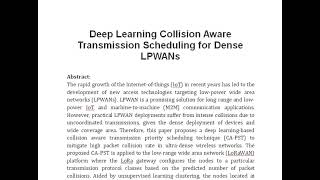 Deep Learning Collision Aware Transmission Scheduling for Dense LPWANs [upl. by Tisman312]