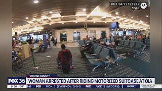 Florida woman on motorized suitcase leads police on chase at Orlando airport [upl. by Eanad]