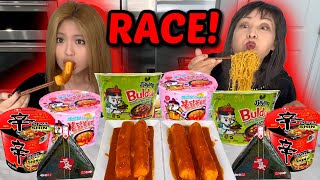 SPICY NOODLES RACE WITH GIANT TTEOKBOKKI amp full week of eating [upl. by Mairem974]