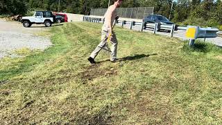 Dethatching Aerating and Overseeding my lawn at my shop lawncare landscaping [upl. by Uhsoj]