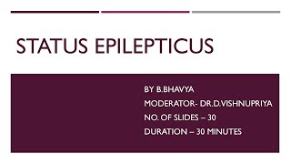 STATUS EPILEPTICUS  Department of psychiatry  Santhiram Medical College [upl. by Charmian163]