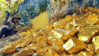 Best Videos found Pure gold in mountain stone young man dig gold so Excited [upl. by Enirroc]