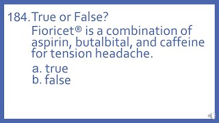 Top 200 Drugs PTCB Practice Test Question  T or F Fioricet is aspirin butalbital and caffeine [upl. by Pleasant]