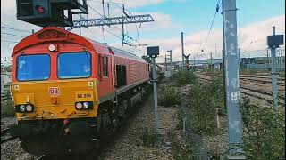 66205 amp 66066 Geoff Spencer terminating at Peterborough Railway Station platform 5 [upl. by Nosirrag]