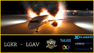 XPlane 12  Toliss A320NEO  full flight  Aegean  Corfu to Athens with a fiery ending [upl. by Davine]