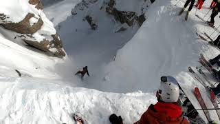 Corbets Couloir  the right and wrong way  Feb 13 2020 Jackson Hole Ski Resort  Wyoming [upl. by Anillek855]