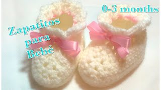 Zapatitos escarpines o patucos para bebe de 03 meses en gancho fácil y rápidos de hacer 104 [upl. by Eneloj]