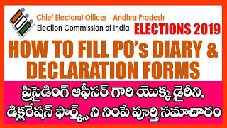 How to Fill Presiding Officer Diary in Telugu  Declaration forms by the PO  Election training 2019 [upl. by Aillicirp]