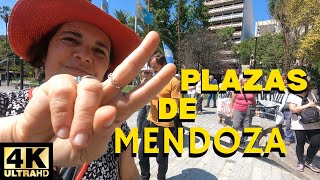 MENDOZA  PLAZAS INDEPENDENCIA CHILE Y SAN MARTIN mendoza argentina 4k streetwalking [upl. by Olaznog]