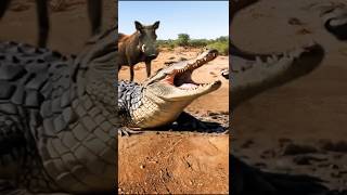 Epic Wildlife Moment warthog Locks Eyes with Crocodile [upl. by Gnart170]