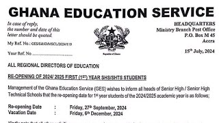 Reopening Date for SHSSHTS for 20242025 Academic Year 1st Years [upl. by Schapira237]