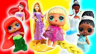 LOL Surprise Dolls Disney Princess Makeovers and Princess Training With Rapunzel Ariel amp Tiana [upl. by Atiuqes230]