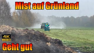 Pferde Mist auf Grünland im Herbst mit Tebbe Miststreuer John Deere 6215r [upl. by Altis]