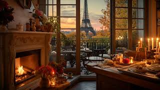 Autumn Harmony Parisian Dining by the Fireplace with Eiffel Tower Views [upl. by Nosreip]