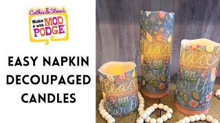 Holiday Flameless Candles made with Napkins and Mod Podge [upl. by Neelyam683]