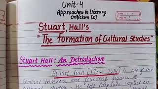 Stuart Halls quotThe Formation of Cultural Studiesquot  Approaches to Literary Criticism 2  MA Eng [upl. by Airdnala]