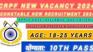 CRPF NEW VACANCY 2024 NEW NOTIFICATION CREP2024 [upl. by Orihakat]