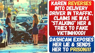 KAREN CRASHES INTO A DELIVERY DRIVER DELIBERATELY AFTER FALSELY ACCUSING HIM OF STALKING HER [upl. by Enrak]