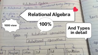 Introduction Relational Algebra in DBMS Database Management system [upl. by Eerrahs]