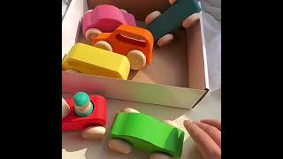 Christmas Toys Wooden Vehicles Stacking Toys Basswood Rainbow Colorful Cars For Children [upl. by Eldon]